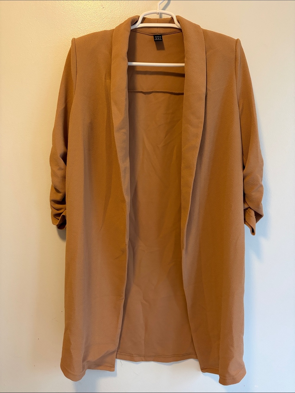 SHEIN Lightweight Open Front Caramel Duster Cardigan With Shoulder Pads